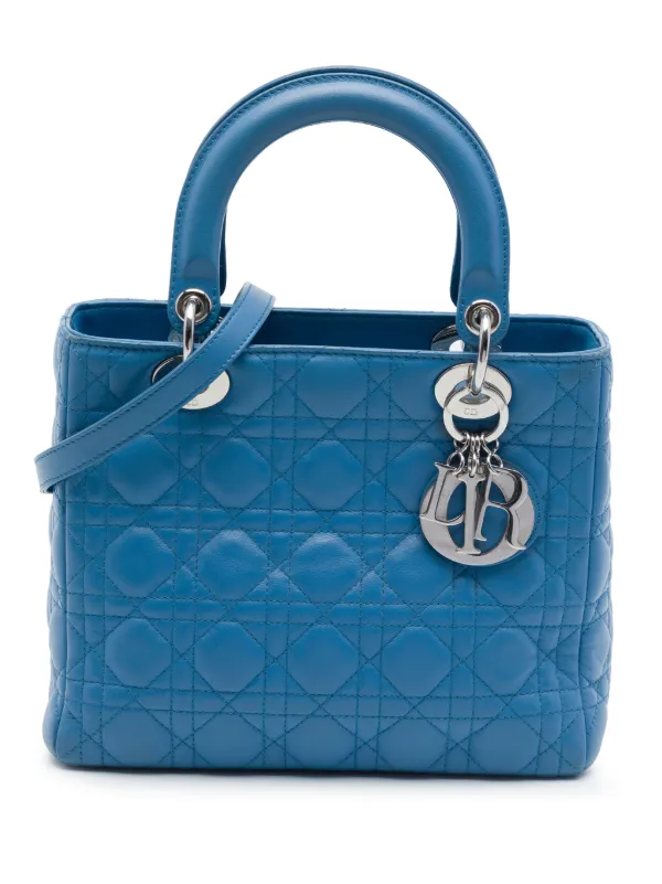 Dior Pre-owned 2011 Medium Lambskin Cannage Lady Dior Satchel in Blue