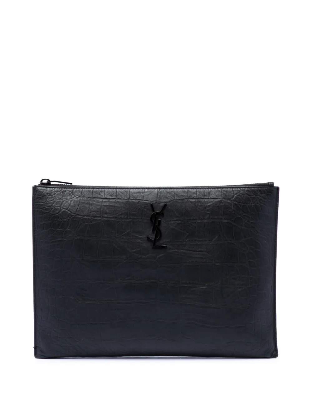 Saint Laurent Pre-Owned 2021 Croc Embossed Leather Monogram Document Holder clutch bag - Black
