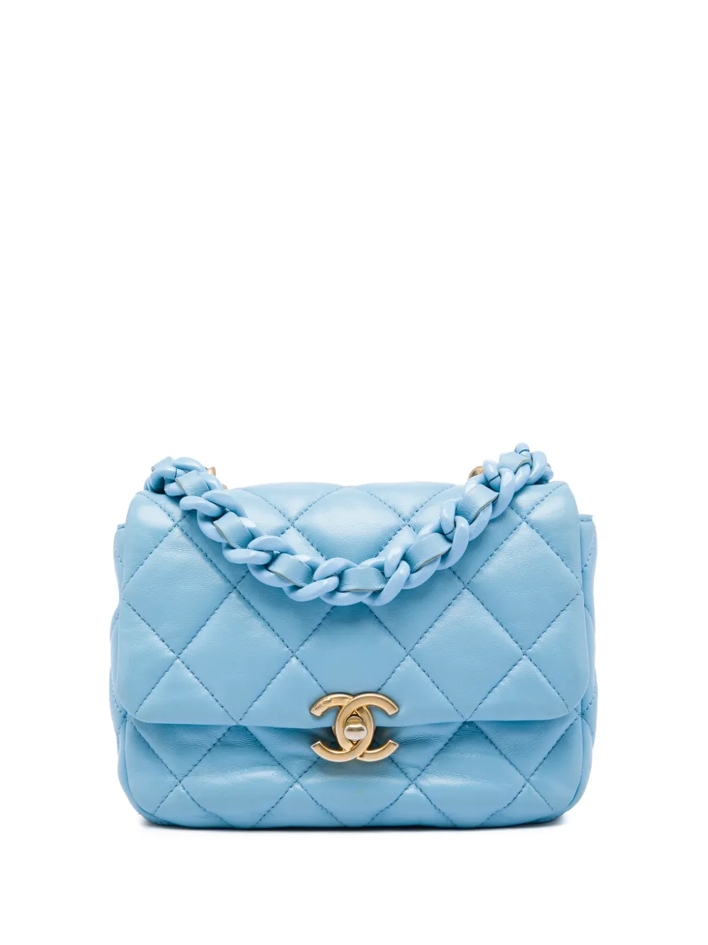 CHANEL Pre-Owned 2021-2026 Mini Quilted Lambskin Lacquered Chain Flap crossbody bag - Blau