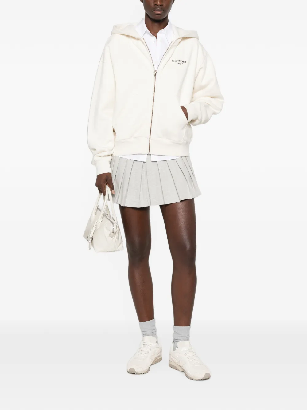 Sporty & Rich Hoodie met logoprint en rits Beige
