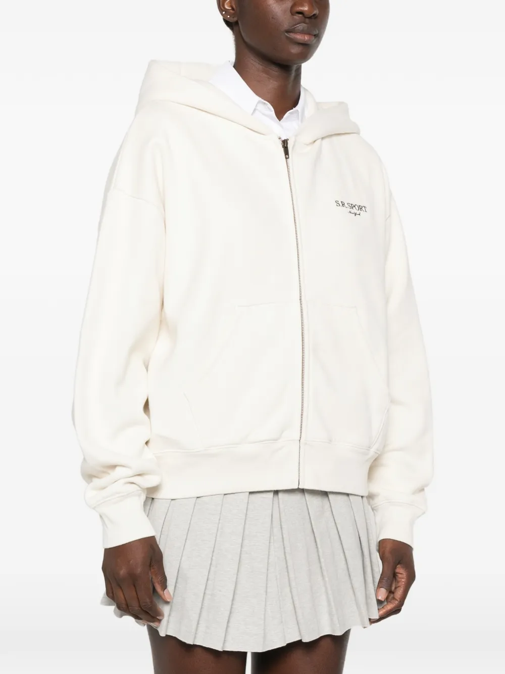 Sporty & Rich Hoodie met logoprint en rits Beige
