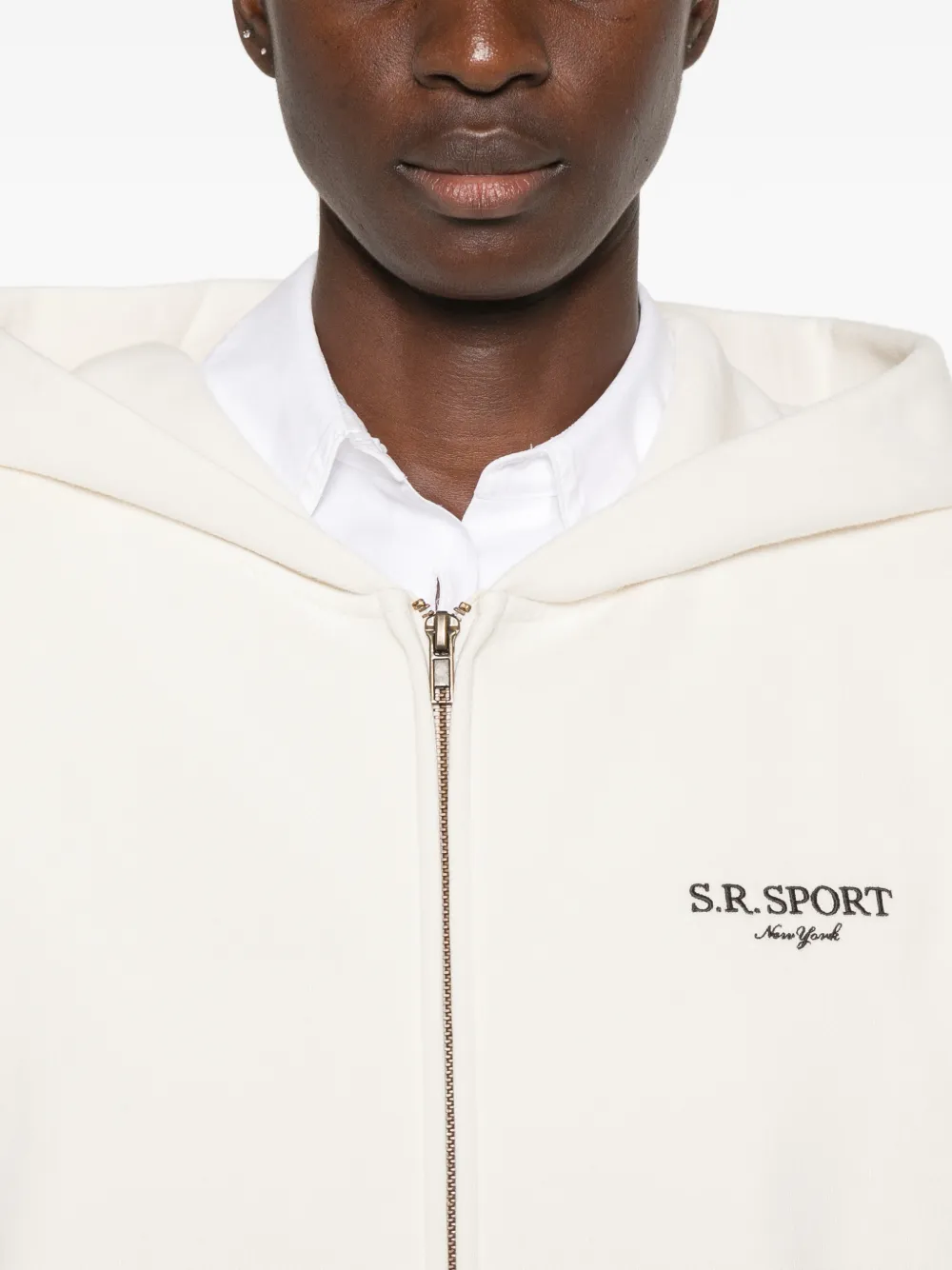 Sporty & Rich Hoodie met logoprint en rits Beige