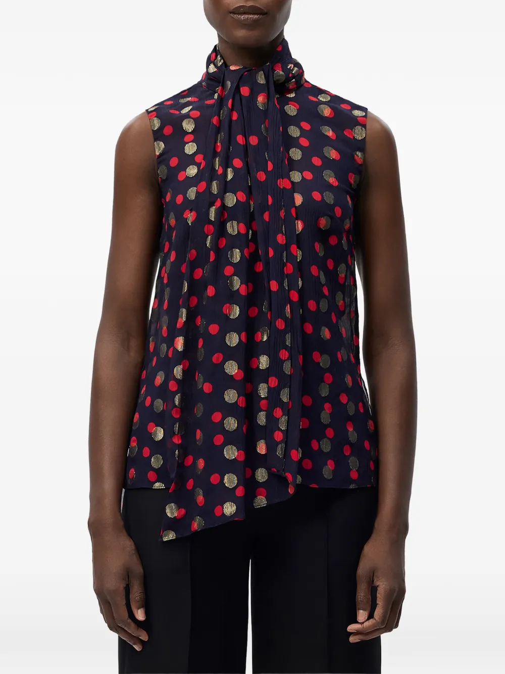 Adam Lippes Swayze polka-dot scarf-neck top Blauw
