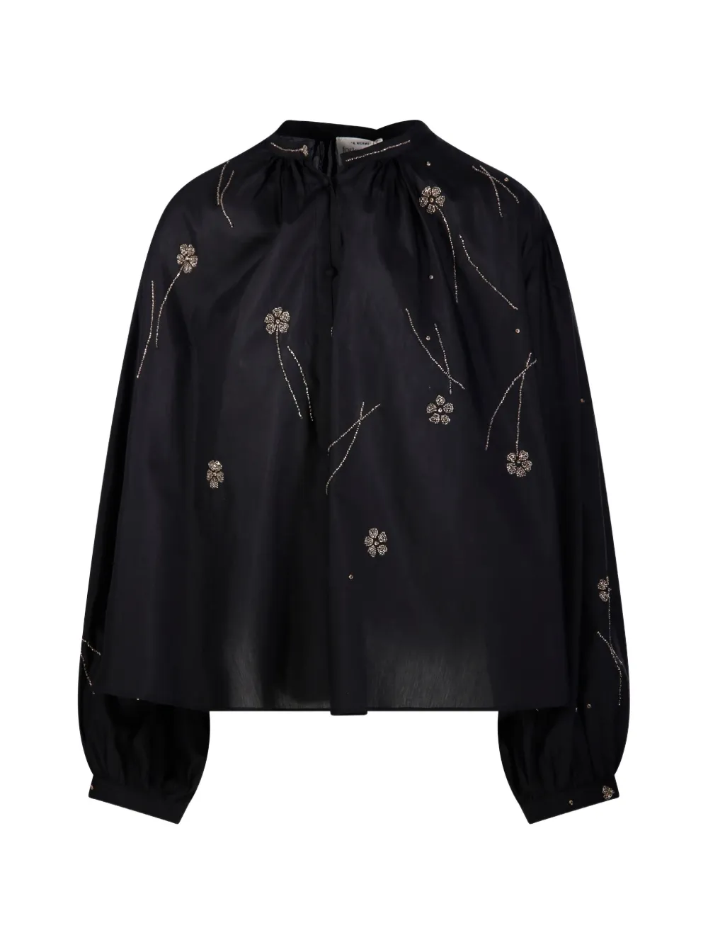 Forte Forte Fleurs D'orient floral-embroidered gathered shirt - Schwarz