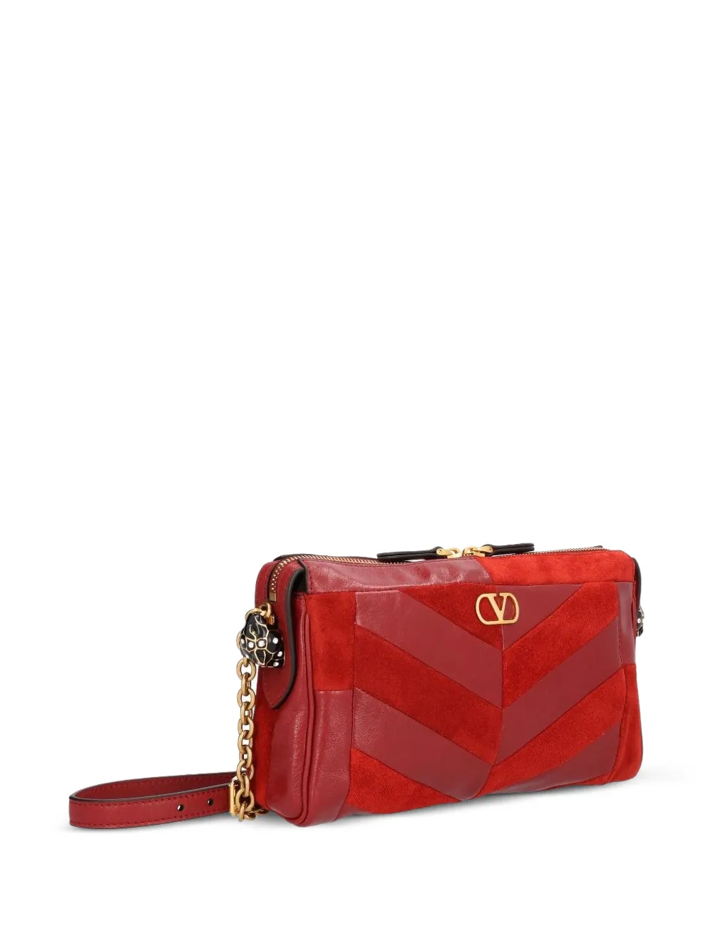 Valentino Garavani Kleine Panthea schoudertas van suède en nappa met chevronpatroon Rood