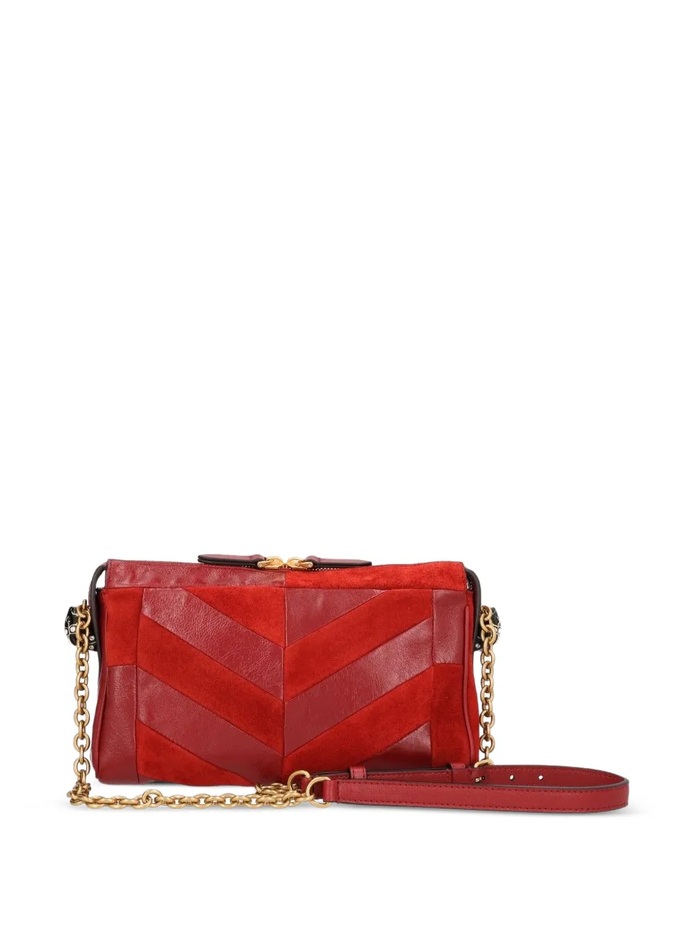 Valentino Garavani Kleine Panthea schoudertas van suède en nappa met chevronpatroon Rood