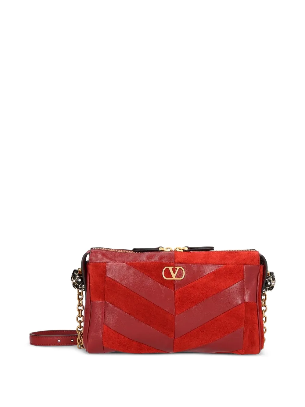 Valentino Garavani Panthea small shoulder bag in suede and nappa with chevron pattern - Rosso