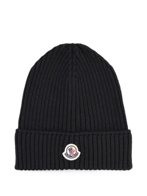 Moncler Enfant logo-patch ribbed-knit beanie hat