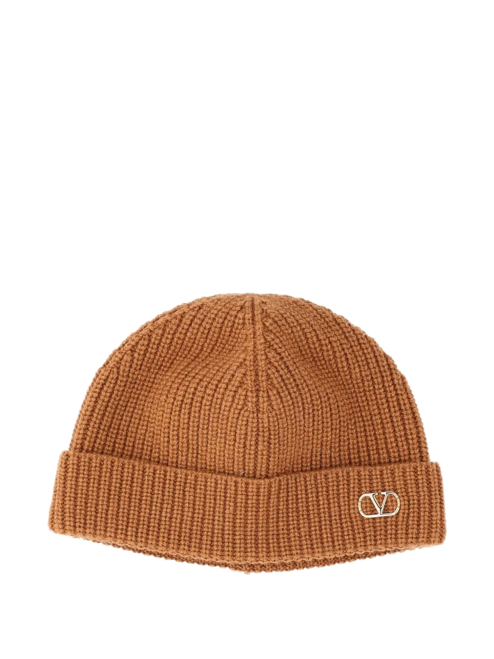 Valentino Garavani VLogo ribbed beanie hat - Marrone