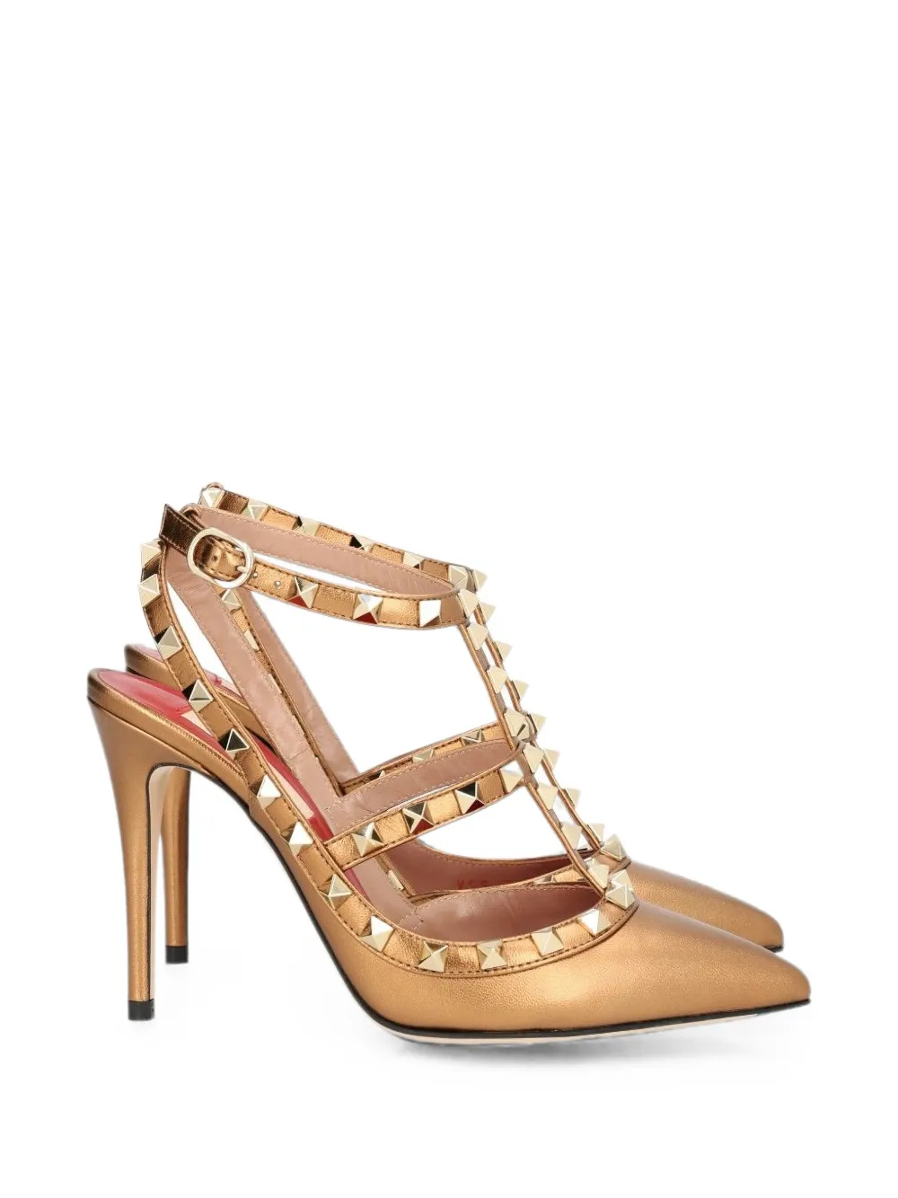 Valentino Garavani Rockstud Pumps In Laminated Nappa Leather 100mm In Gold