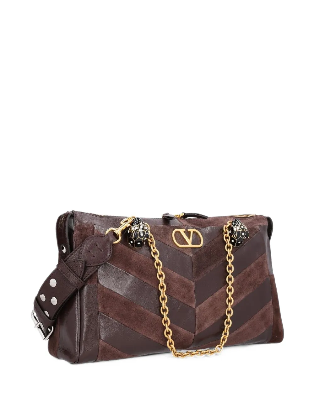 Valentino Garavani Panthea medium shoulder bag in suede and nappa with chevron motif Bruin