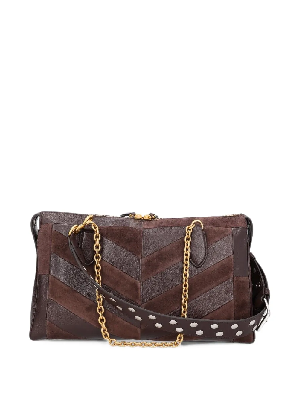 Valentino Garavani Panthea medium shoulder bag in suede and nappa with chevron motif Bruin
