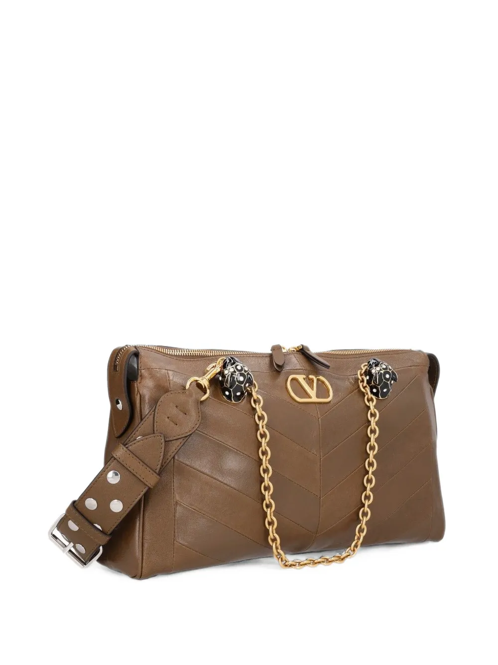 Valentino Garavani Panthea shoulder bag in nappa leather with chevron pattern Bruin