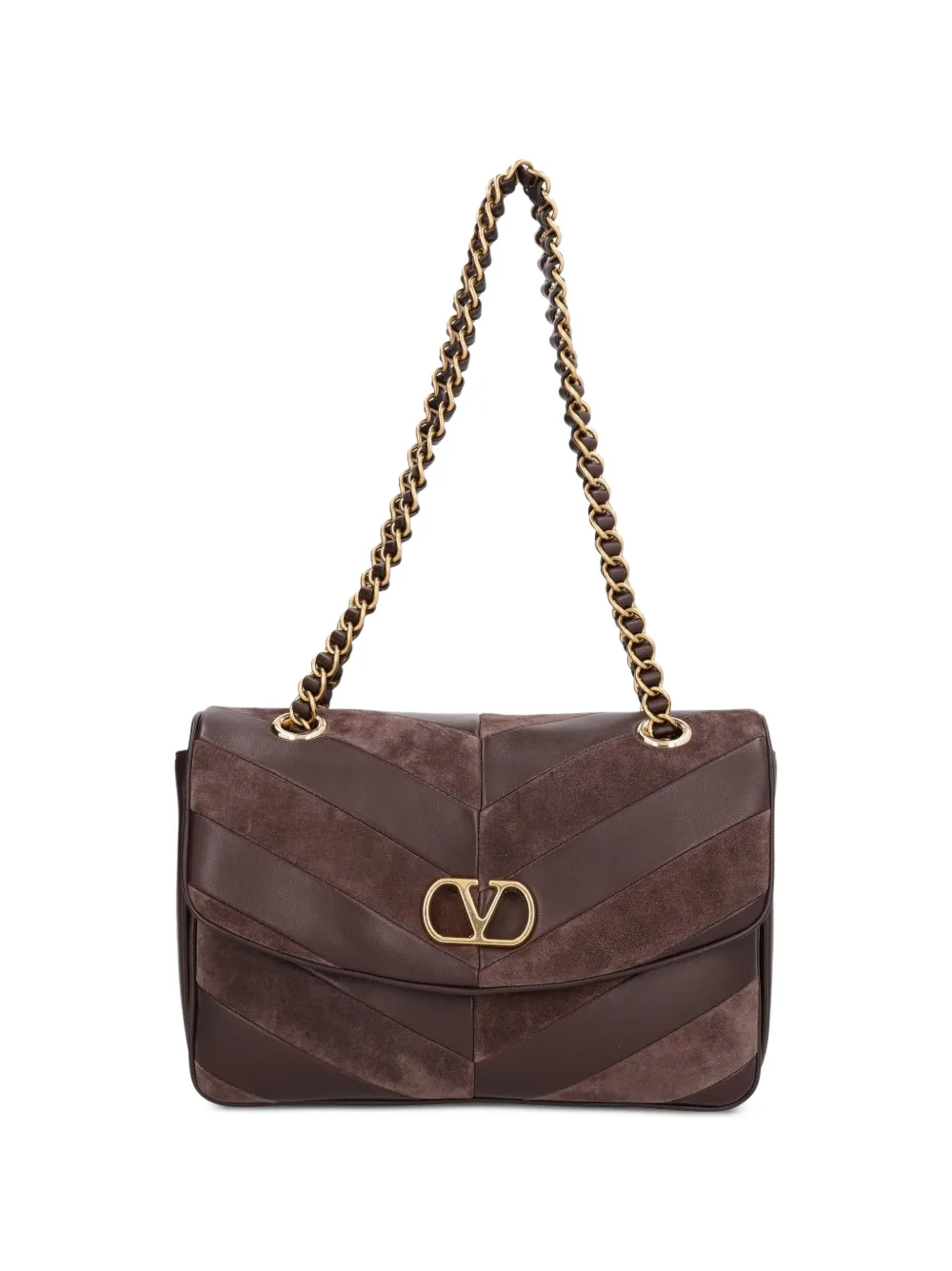 Valentino Garavani Djuna medium chain bag in suede and nappa with chevron-pattern - Marrone