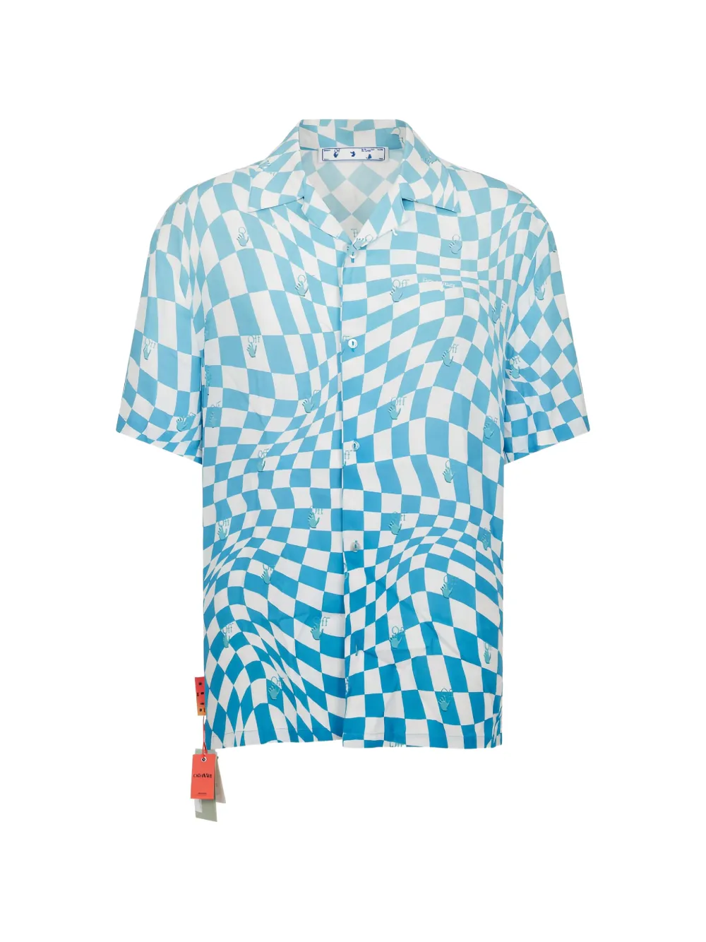 Off-White checkerboard-print logo-embroidered shirt - Blu