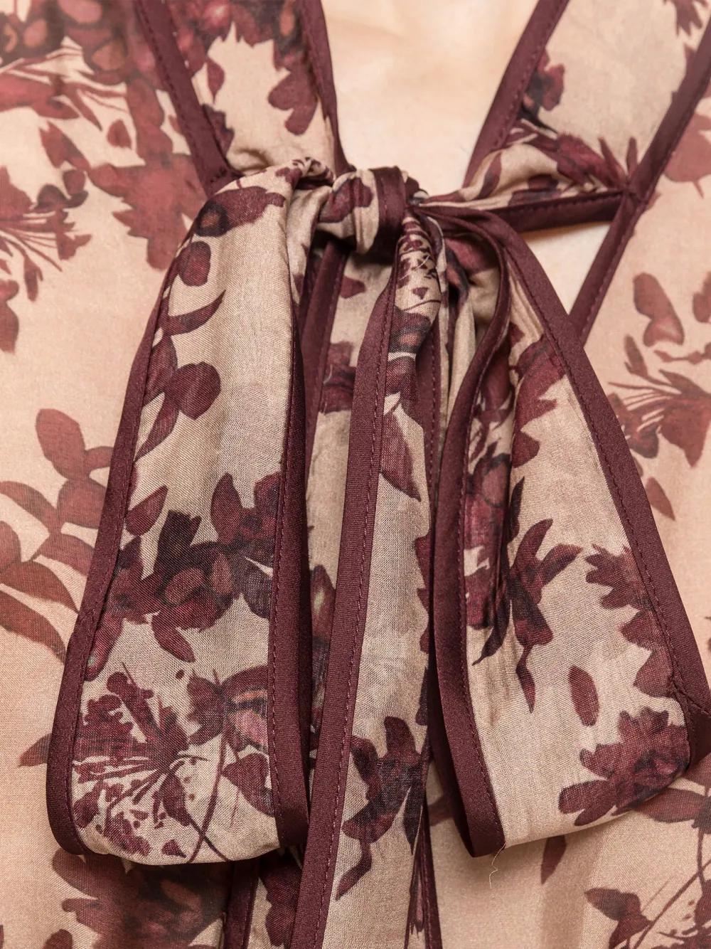 NISSA Zijden en viscose midi-jurk met bloemen Beige
