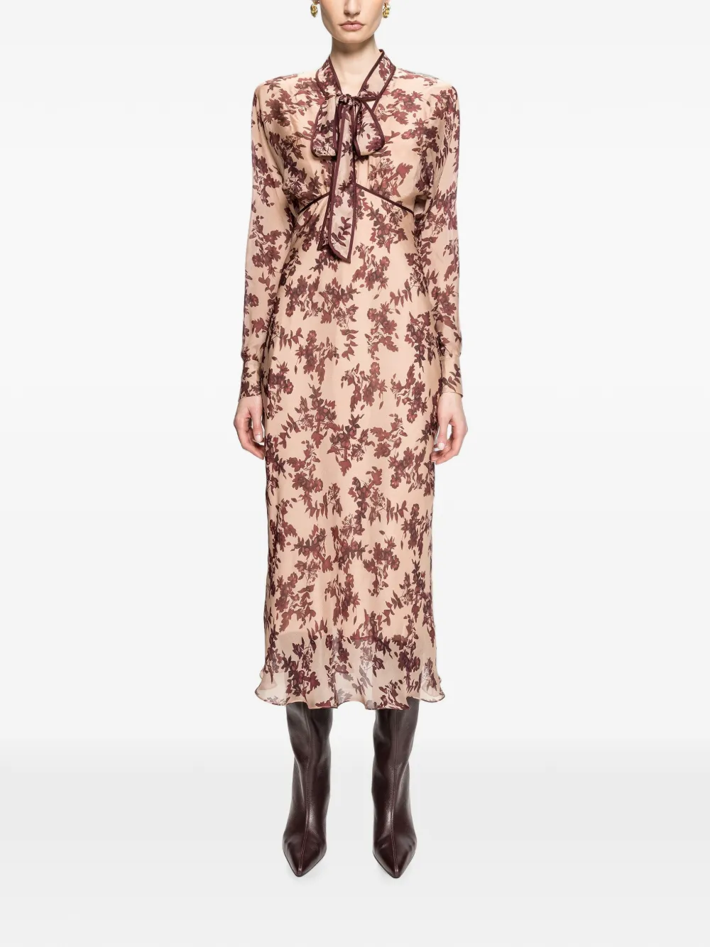 NISSA silk and viscose floral midi dress - Toni neutri