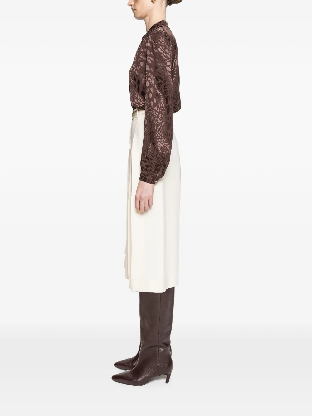 NISSA Top met luipaardprint en hoge hals Bruin