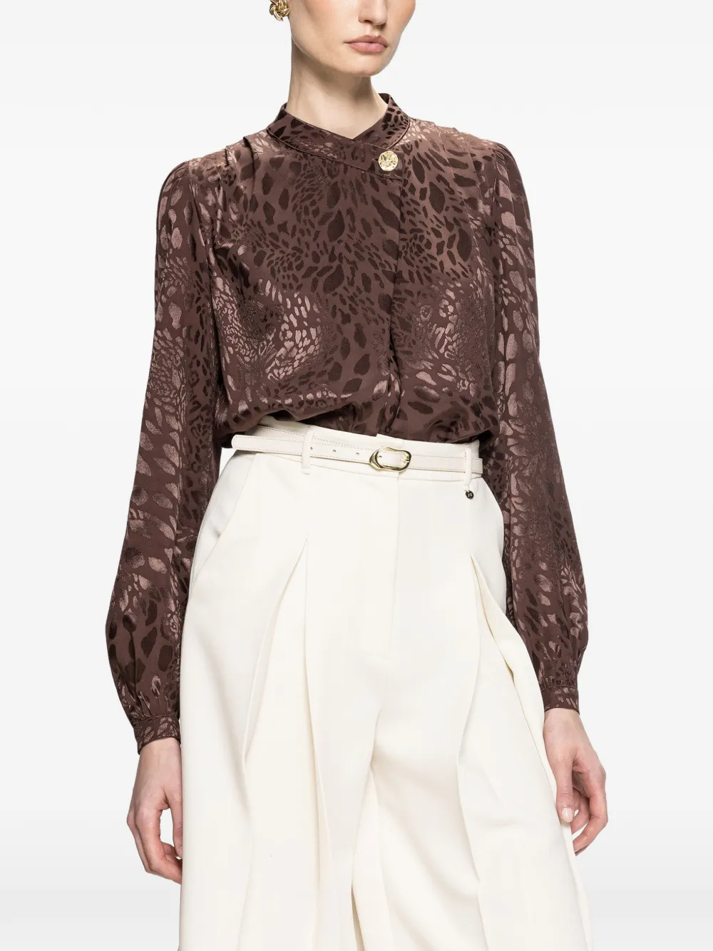 NISSA leopard-print high-neck top - Marrone