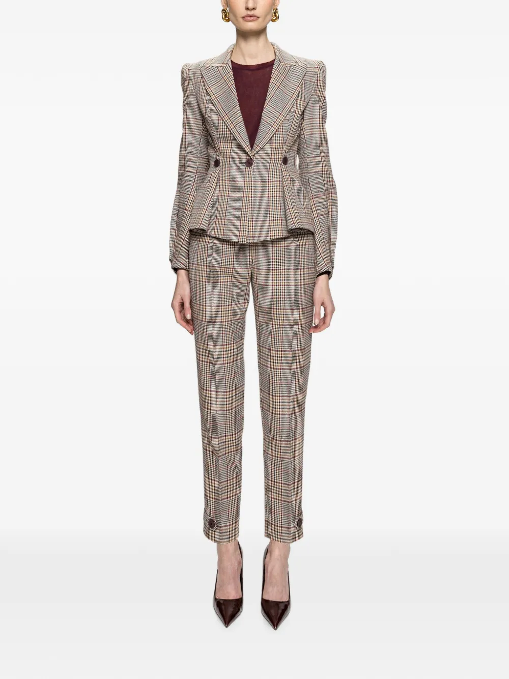 NISSA Geruite pantalon met toelopende pijpen Beige