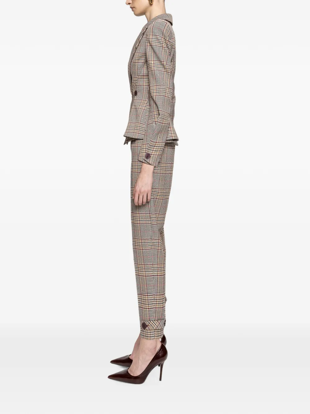 NISSA Geruite pantalon met toelopende pijpen Beige