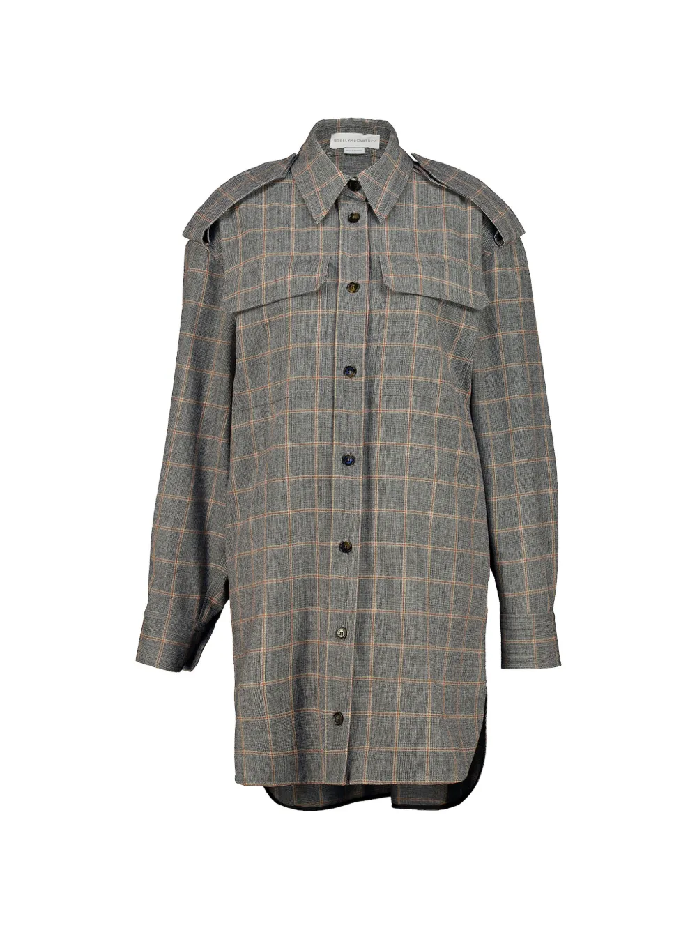 Stella McCartney check-pattern epaulette shirt mini dress - Grau