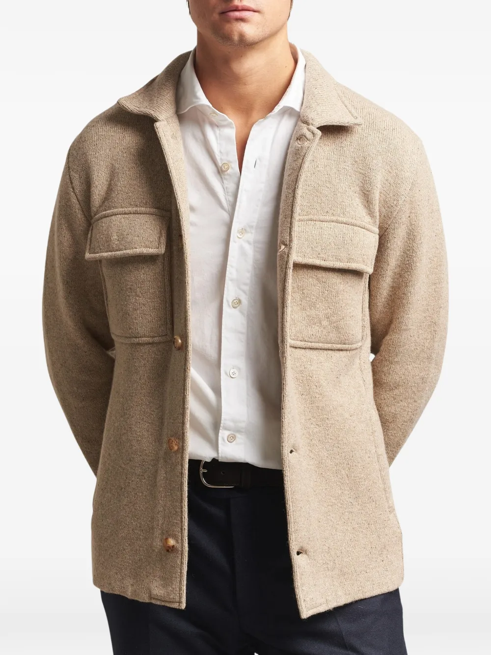 Lardini button-up chest-pocket cardigan Beige