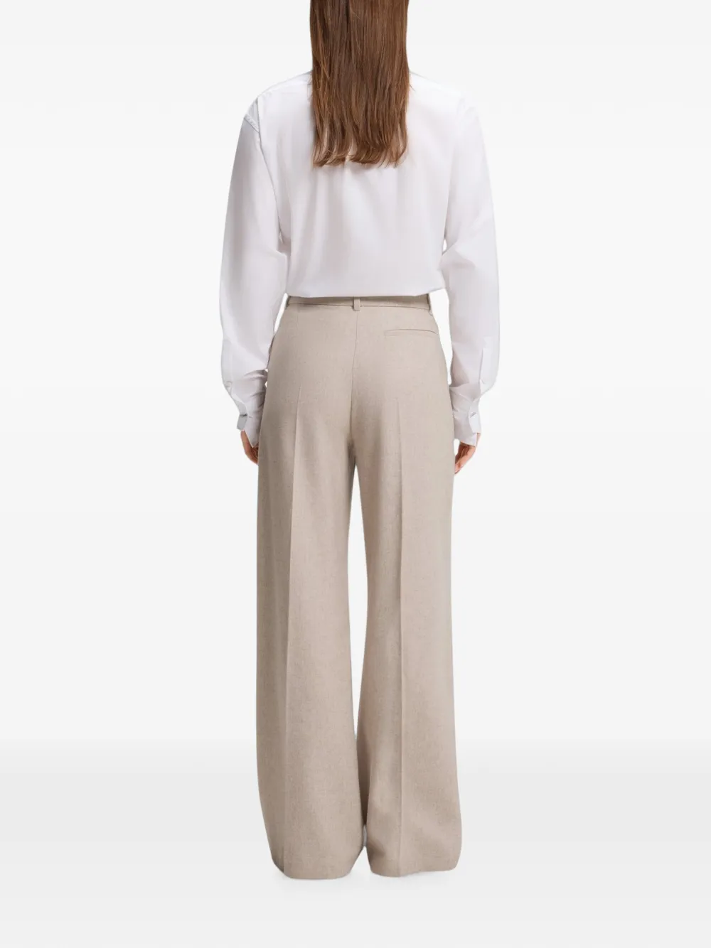 BOSS Flanellen broek met wijde pijpen en plooien Beige