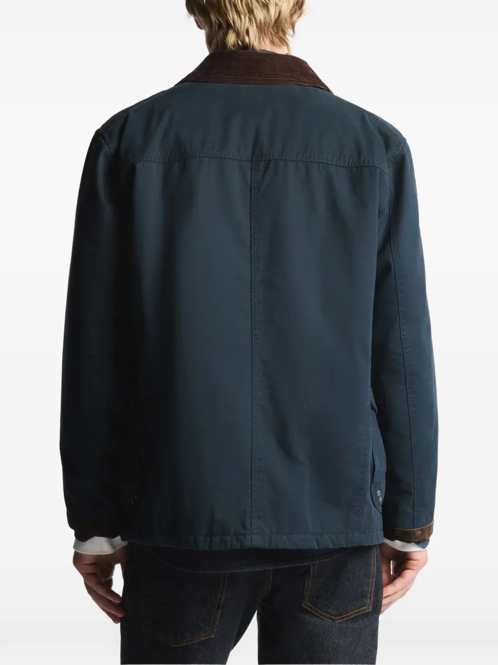 Fay 4 Ganci jas met ribfluwelen kraag en klauwsluiting Blauw