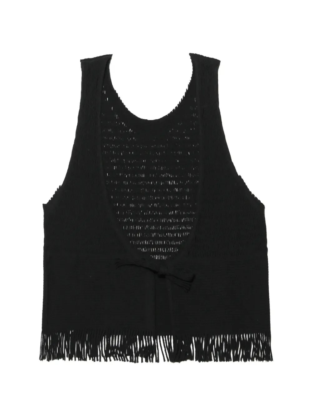 Issey Miyake fringe-trim open-knit top - Schwarz