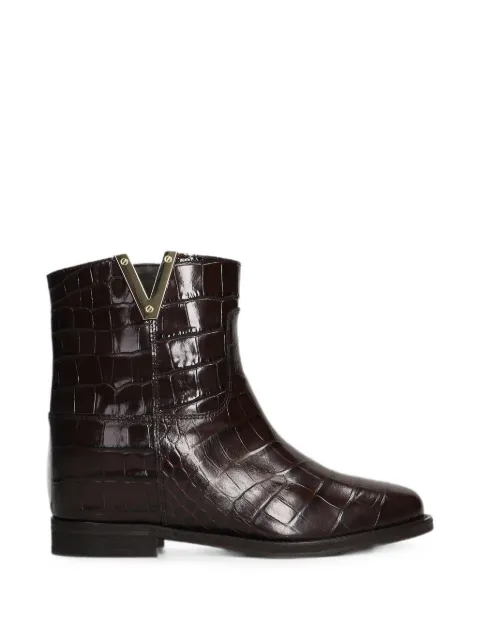 Via Roma 15 croc-effect internal wedge-heel ankle boots
