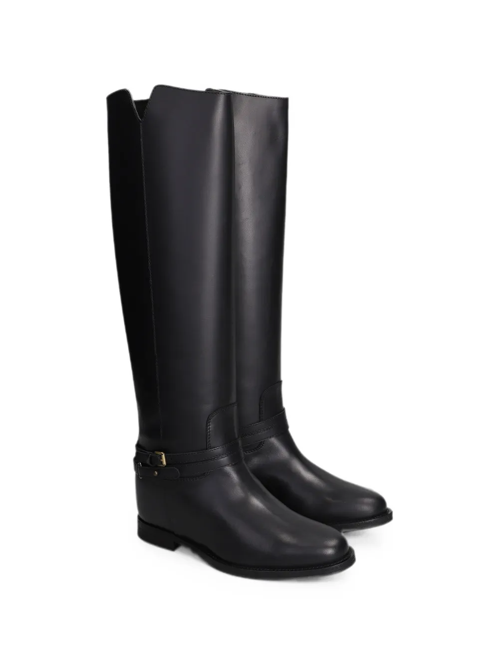 Via Roma 15 buckle-strap leather boots Zwart