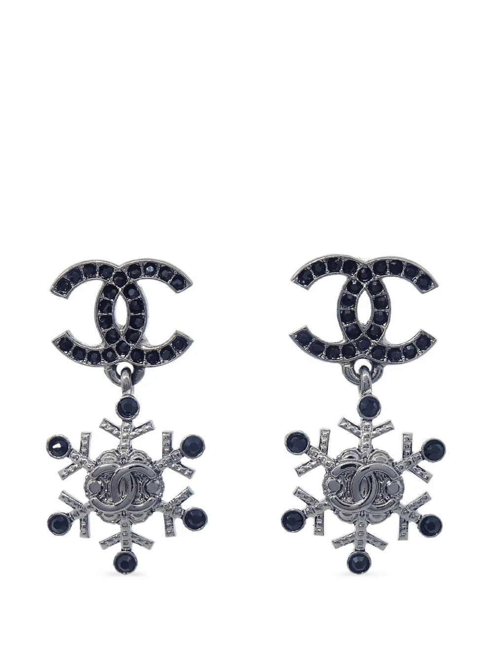 CHANEL Pre-Owned 2019 Snowflake CC drop earrings - Nero