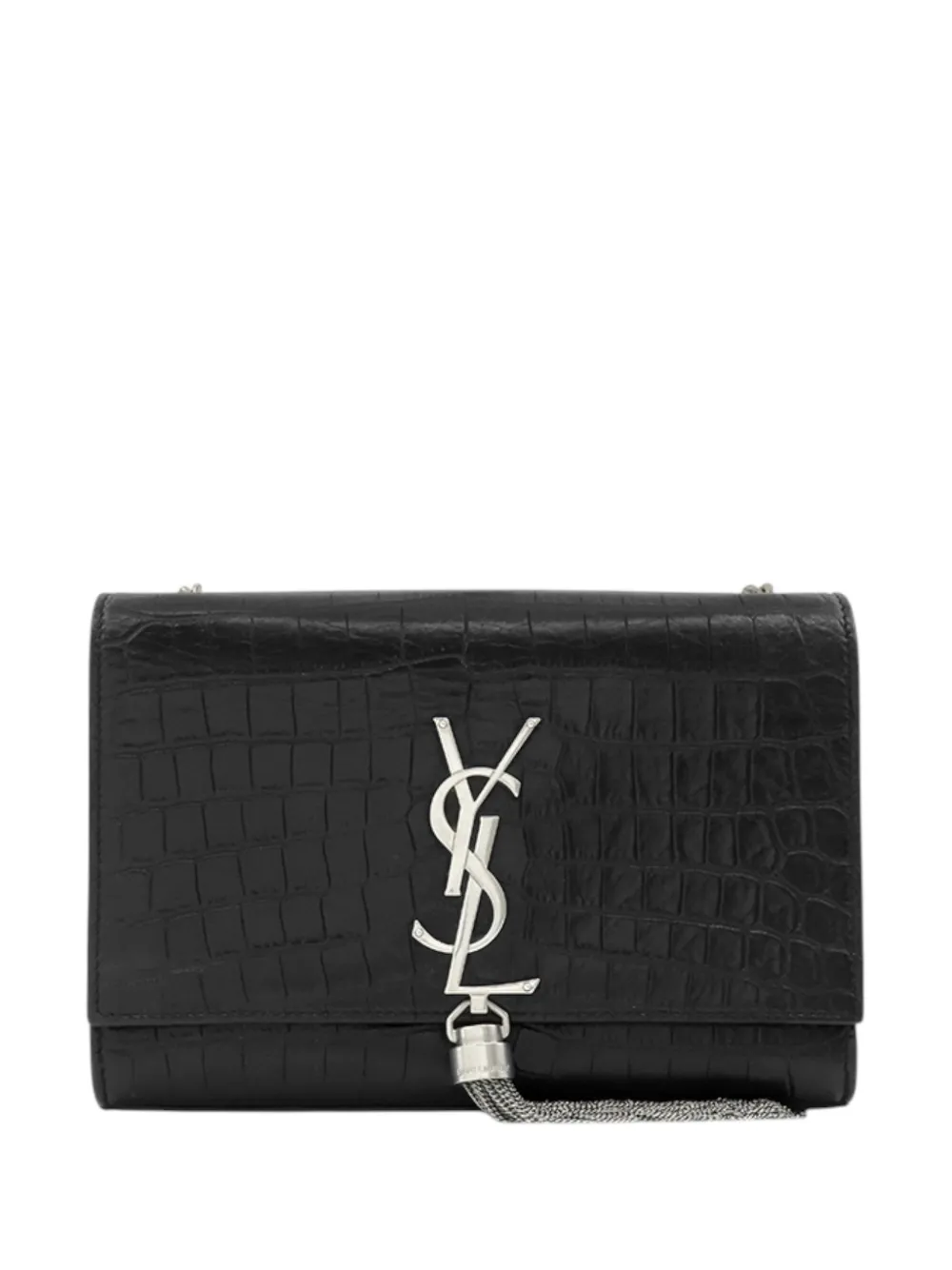 Saint Laurent Pre-Owned 2010-2026 Small Croc Embossed Leather Monogram Kate Tassel crossbody bag - Black