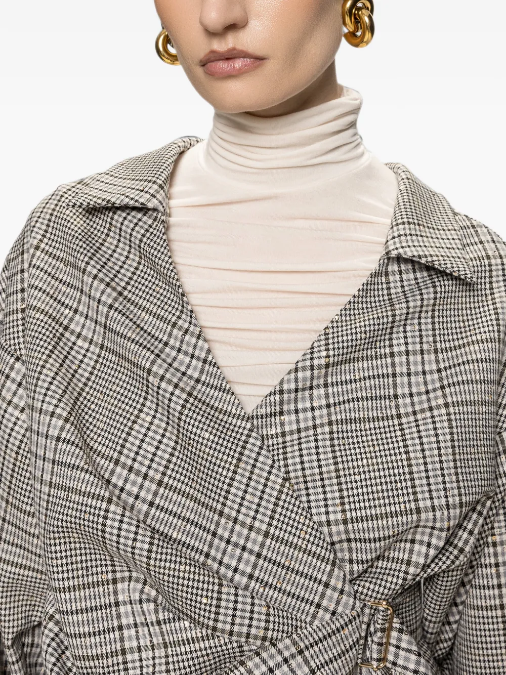NISSA Geruite wikkelblouse Grijs