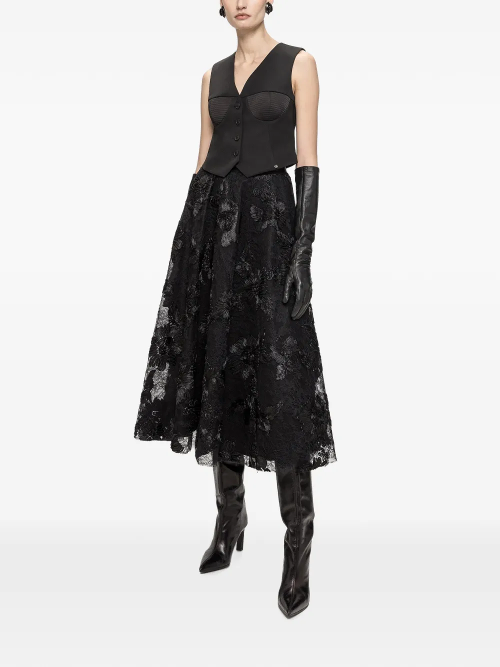 NISSA Mini-rok met geborduurde bloemen Zwart