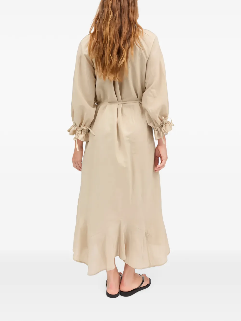 Skall Studio Benedette maxi-jurk met ruches en striksluiting Beige