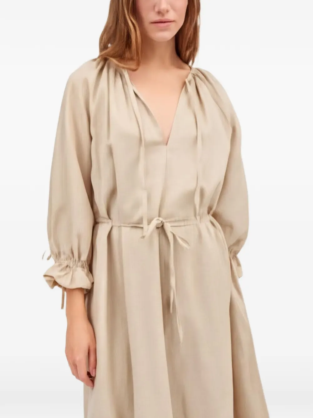Skall Studio Benedette maxi-jurk met ruches en striksluiting Beige