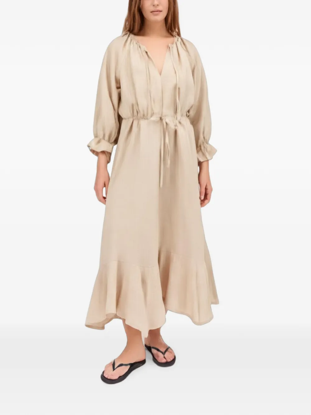 Skall Studio Benedette maxi-jurk met ruches en striksluiting Beige