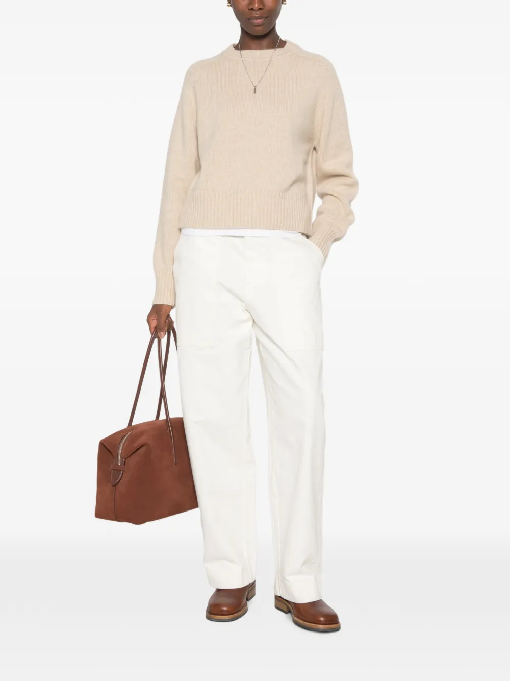 extreme cashmere Please trui met geribbelde afwerking Beige