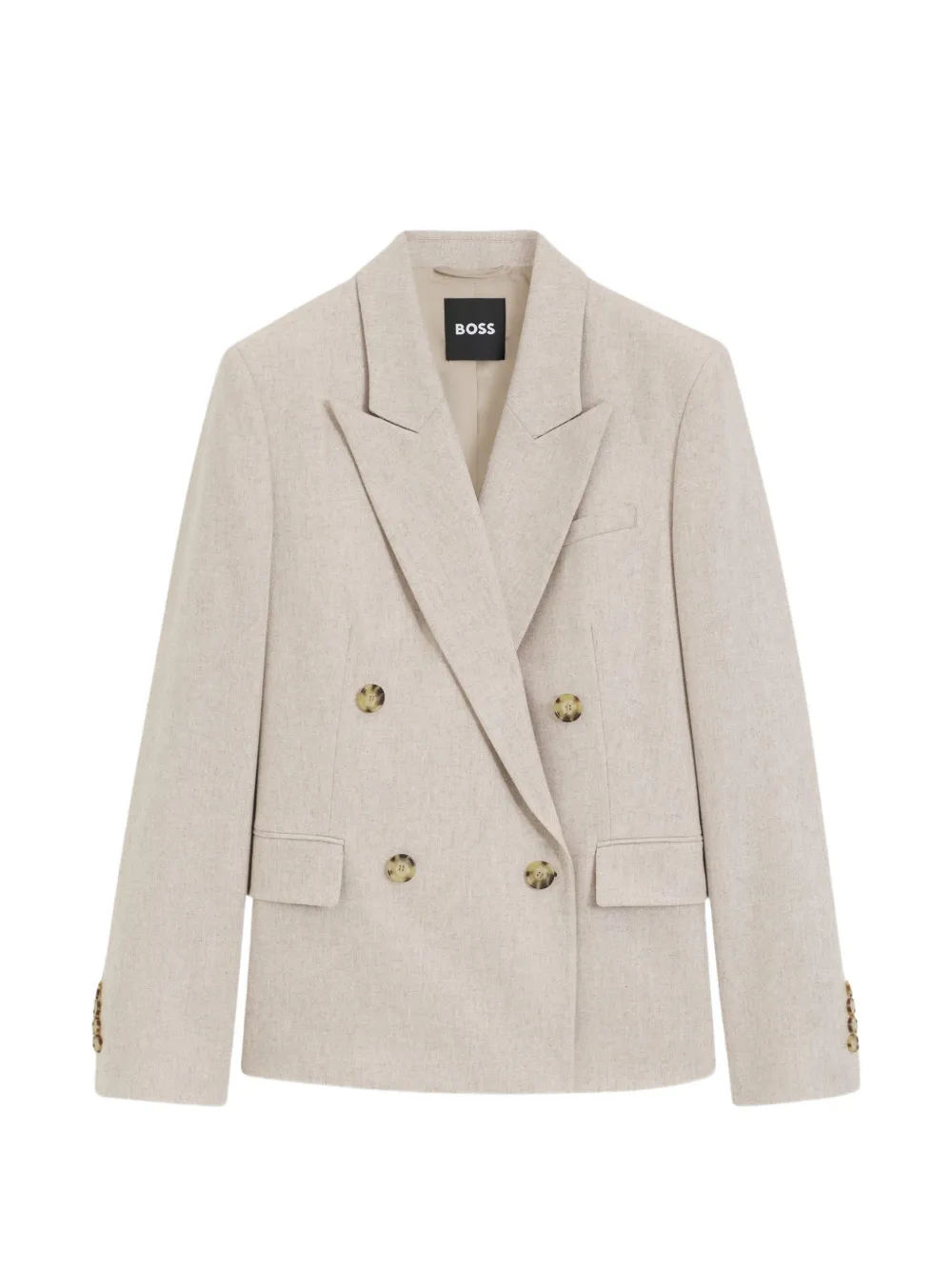 BOSS Blazer doppiopetto in flanella mélange con vestibilità regolare - Toni neutri