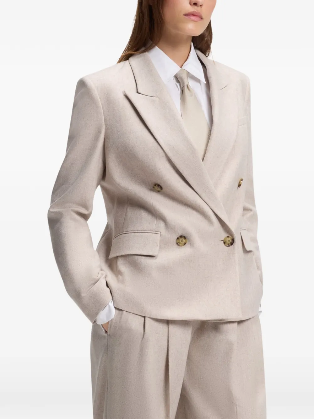 BOSS Regular-fit flanellen blazer met dubbele rij knopen Beige