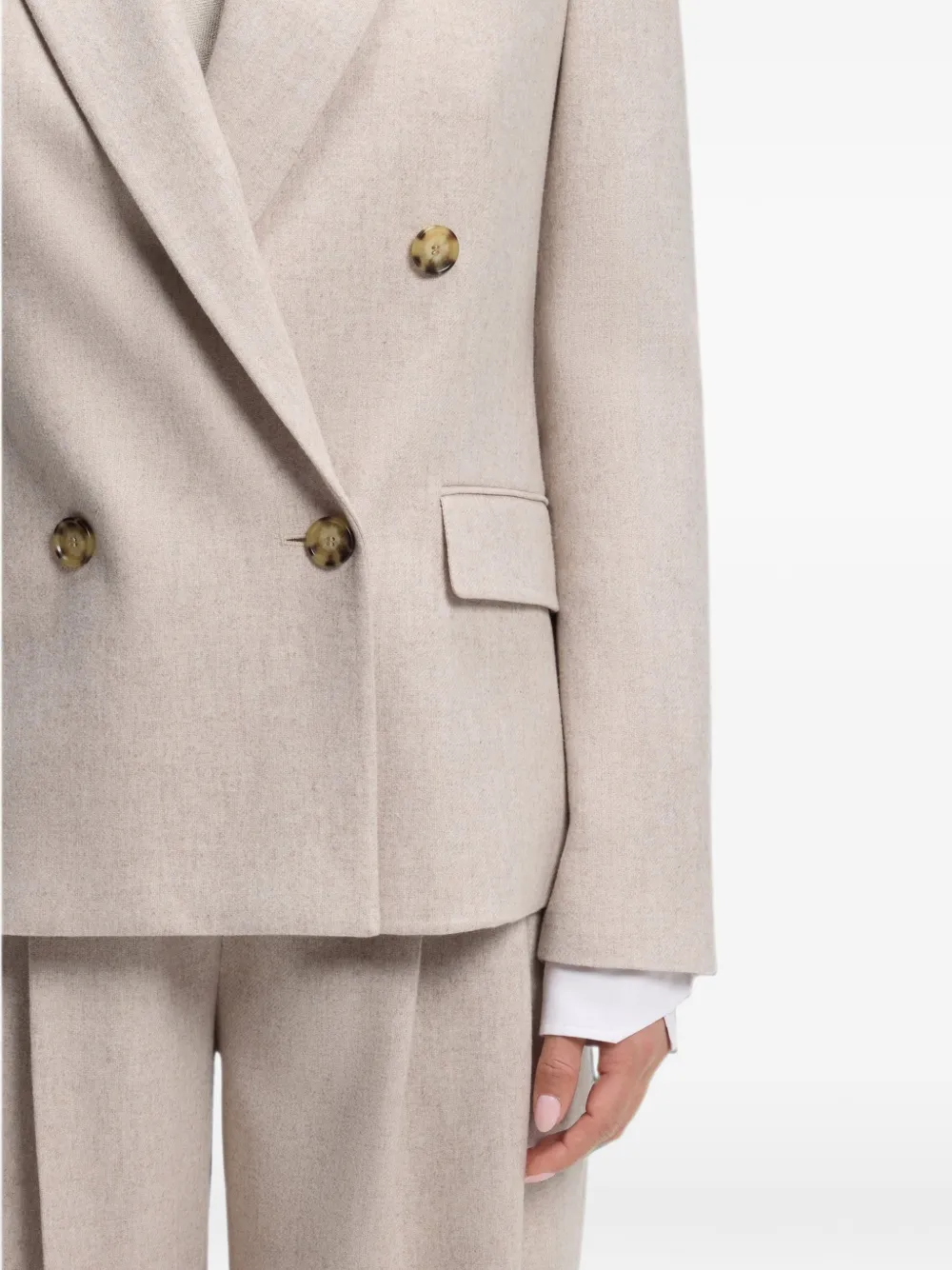 BOSS Regular-fit flanellen blazer met dubbele rij knopen Beige