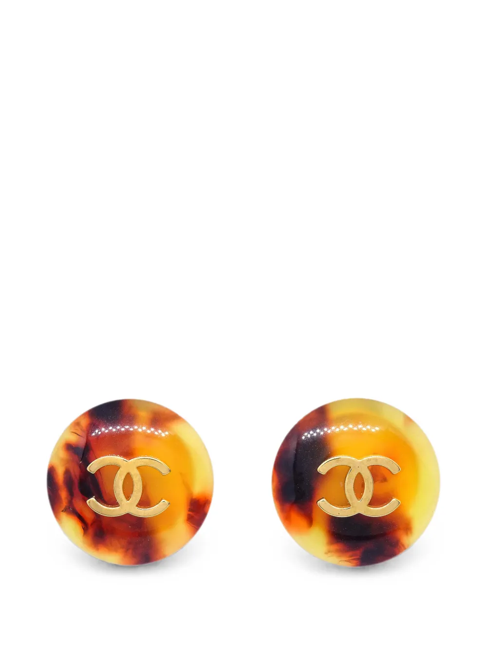 CHANEL Pre-Owned 1997 CC tortoiseshell-effect clip-on earrings - Oro