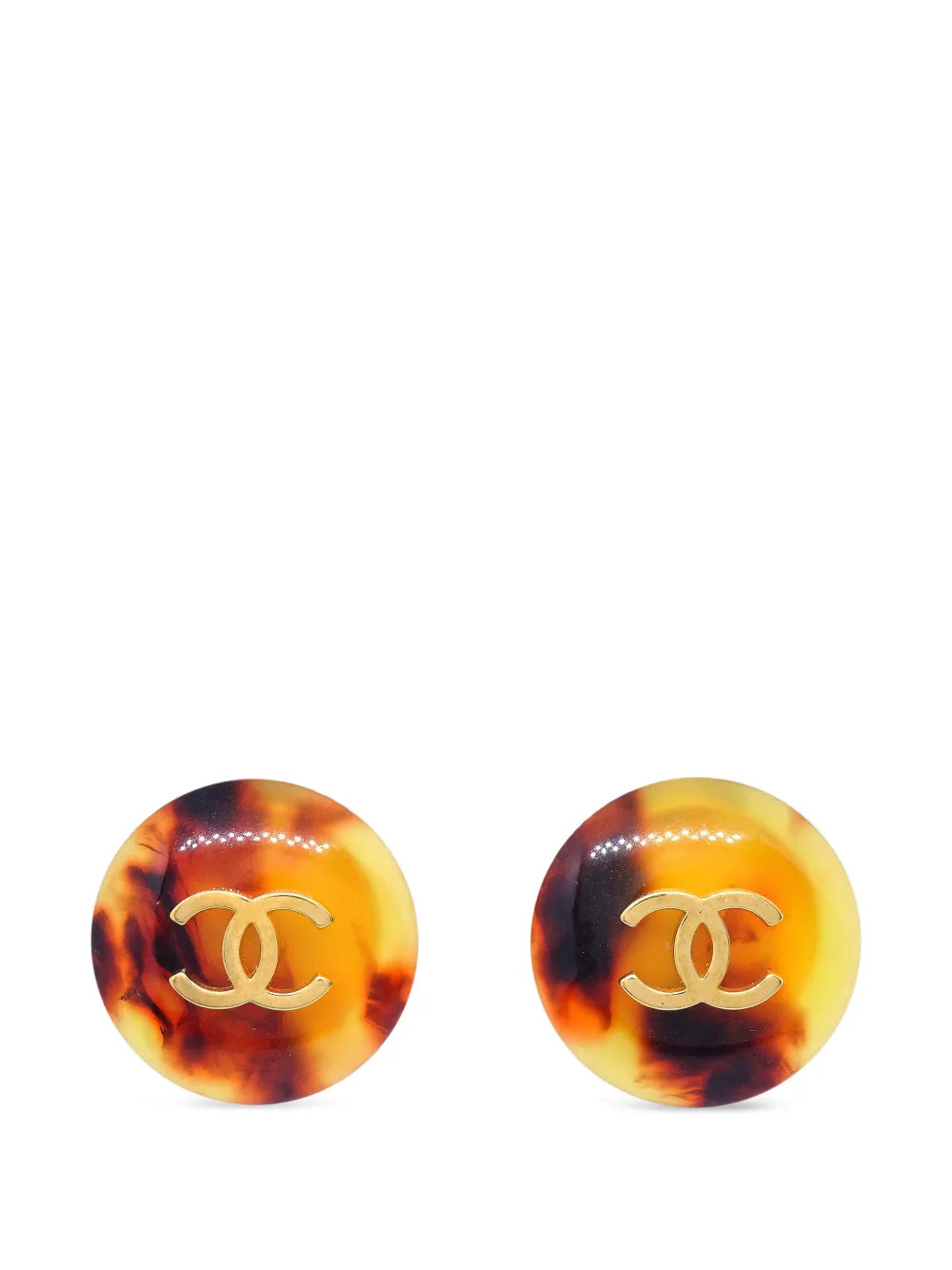 CHANEL Pre-Owned 1997 CC tortoiseshell-effect clip-on earrings - Oro