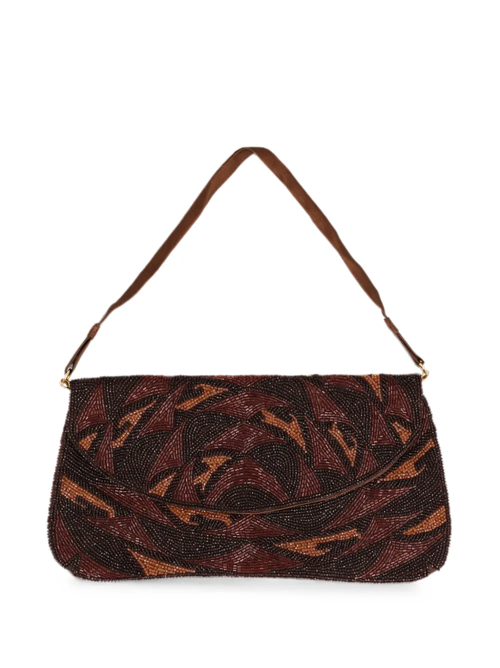 Vintage beaded-pattern shoulder bag - Braun