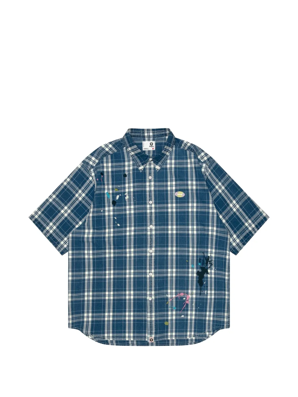 AAPE BY *A BATHING APE® Moonface-patch check-print shirt · XL
