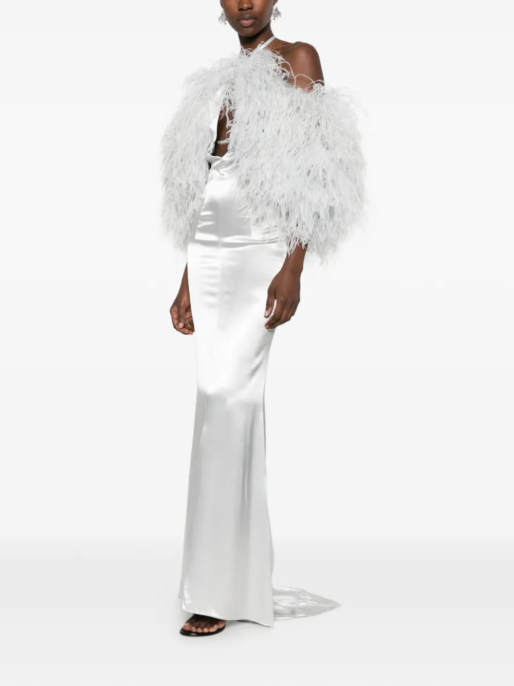 The Attico Maxi-jurk met afwerking van veren Grijs