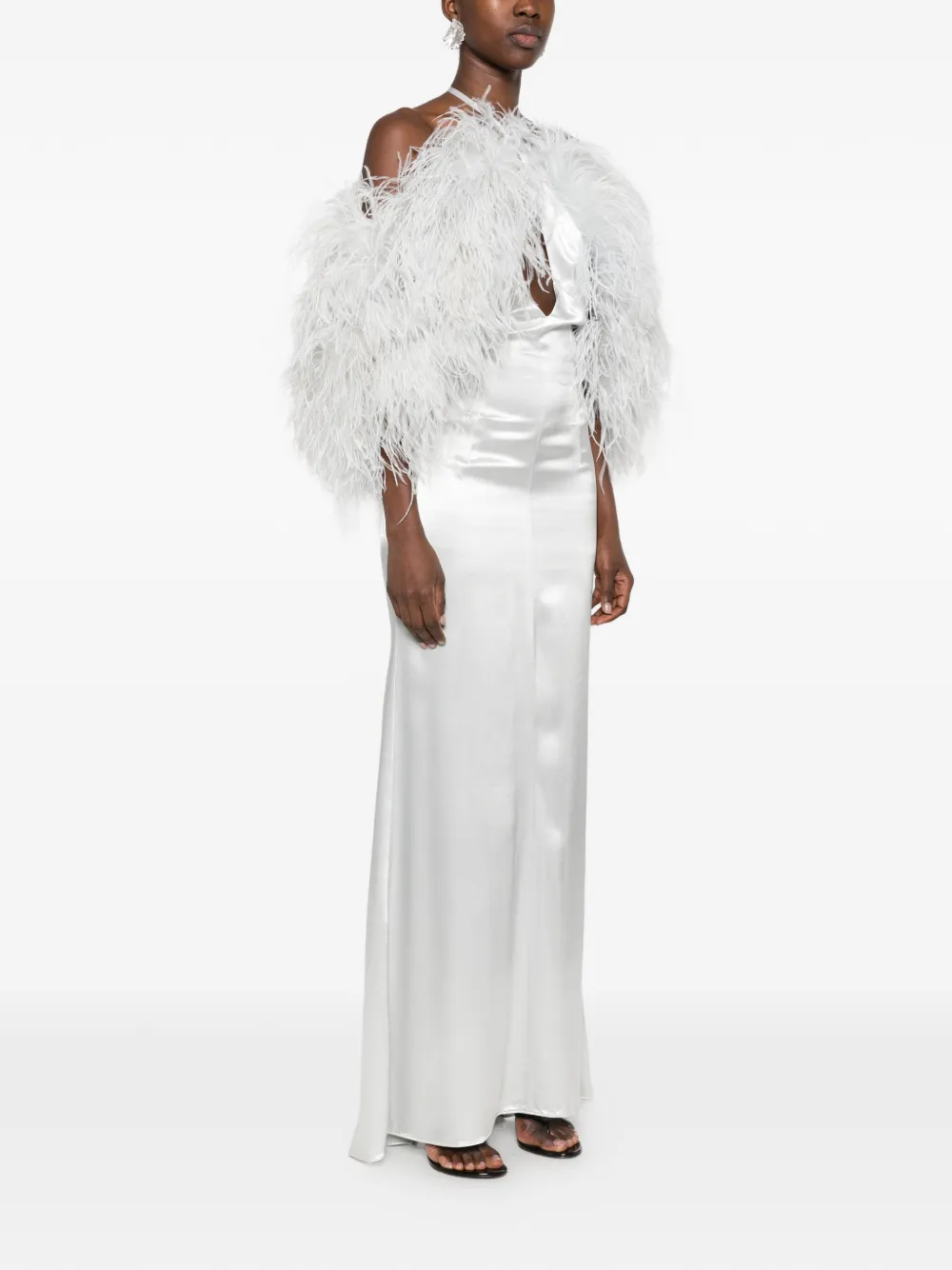 The Attico Maxi-jurk met afwerking van veren Grijs