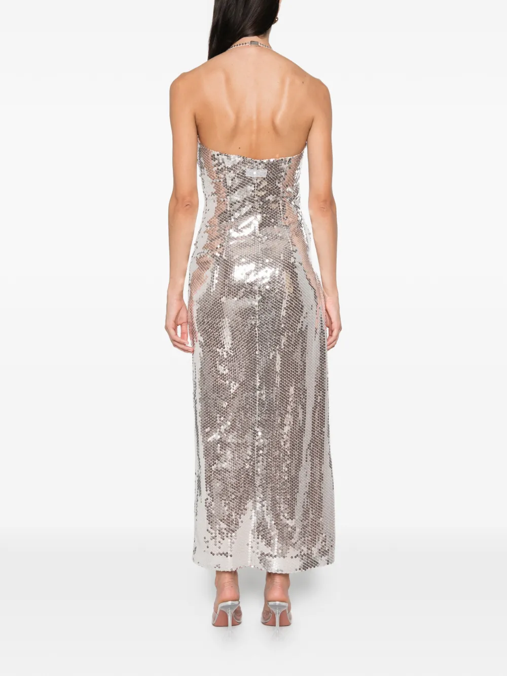 The Attico Jurk met pailletten en halternek Zilver
